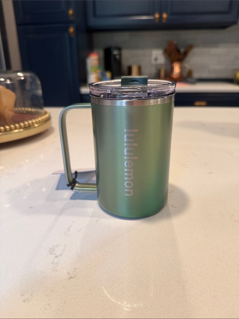 lululemon athletica Metallic Green Travel Mug with Handle 12oz